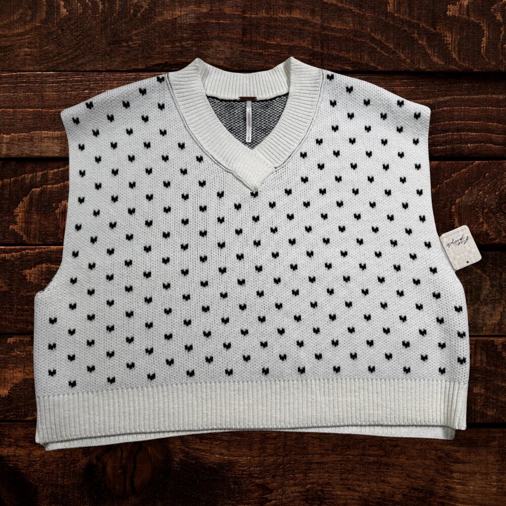 Free People Heart Pattern Easy Street Oversized Boxy Sweater Vest Medium - Picture 2 of 9